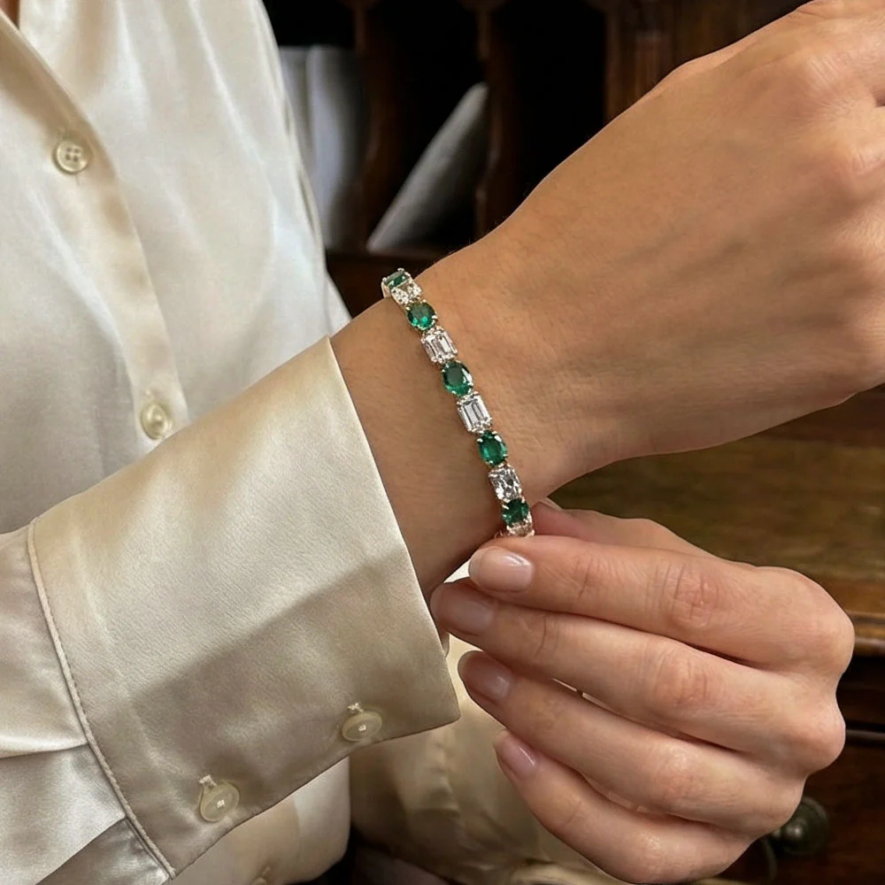 15.30 ctw 14k Lab Grown Colombian Emerald and Diamond Bracelet - Brooke - Image 4