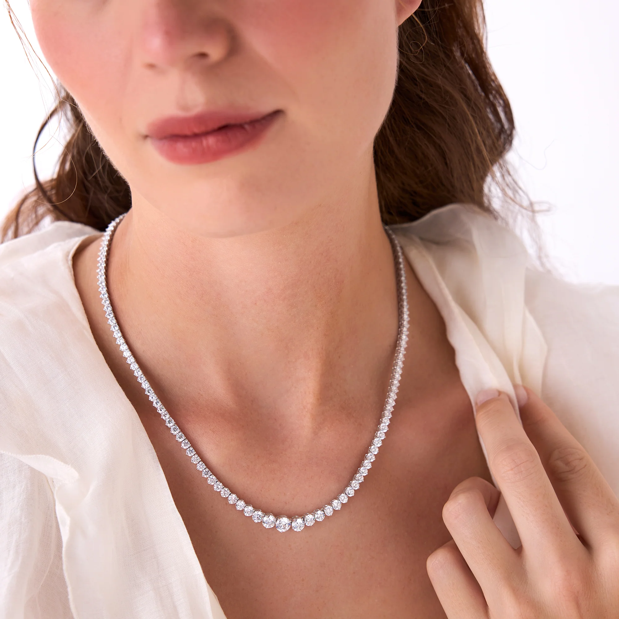 15.45ctw 14k Round Shaped Lab Grown Graduating Diamond Tennis Necklace - Noor - Image 3