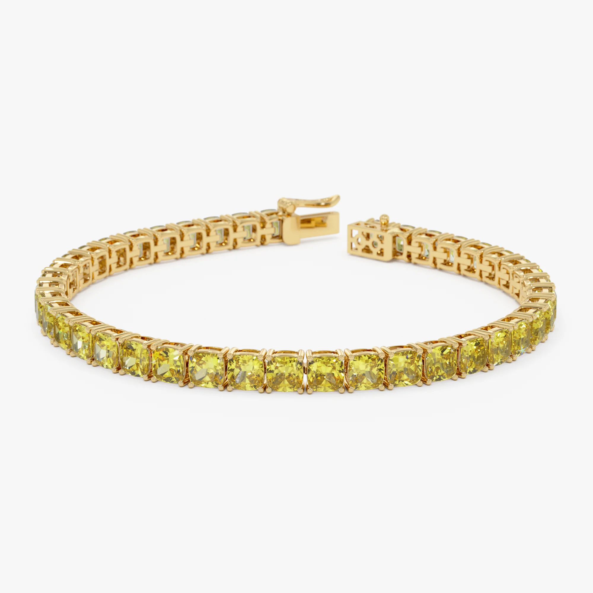 17.50 ctw 14k Lab Grown Cushion Cut Fancy Vivid Yellow Diamond Tennis Bracelet - Paige