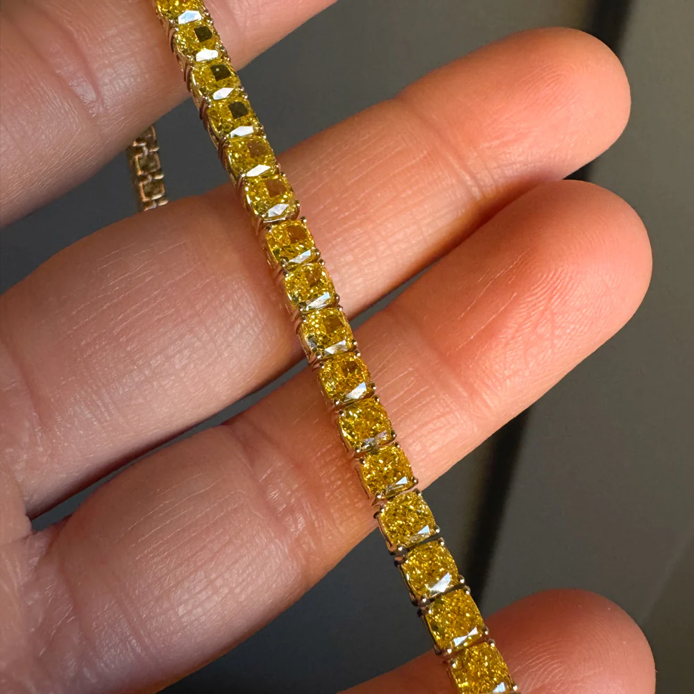 17.50 ctw 14k Lab Grown Cushion Cut Fancy Vivid Yellow Diamond Tennis Bracelet - Paige - Image 4