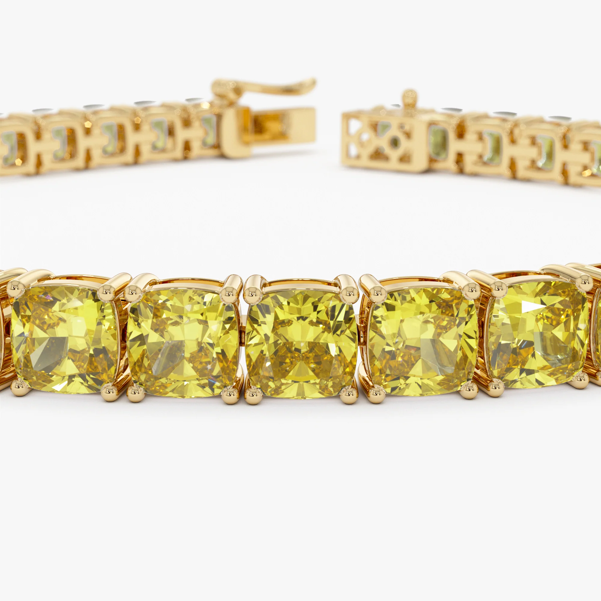 17.50 ctw 14k Lab Grown Cushion Cut Fancy Vivid Yellow Diamond Tennis Bracelet - Paige - Image 5