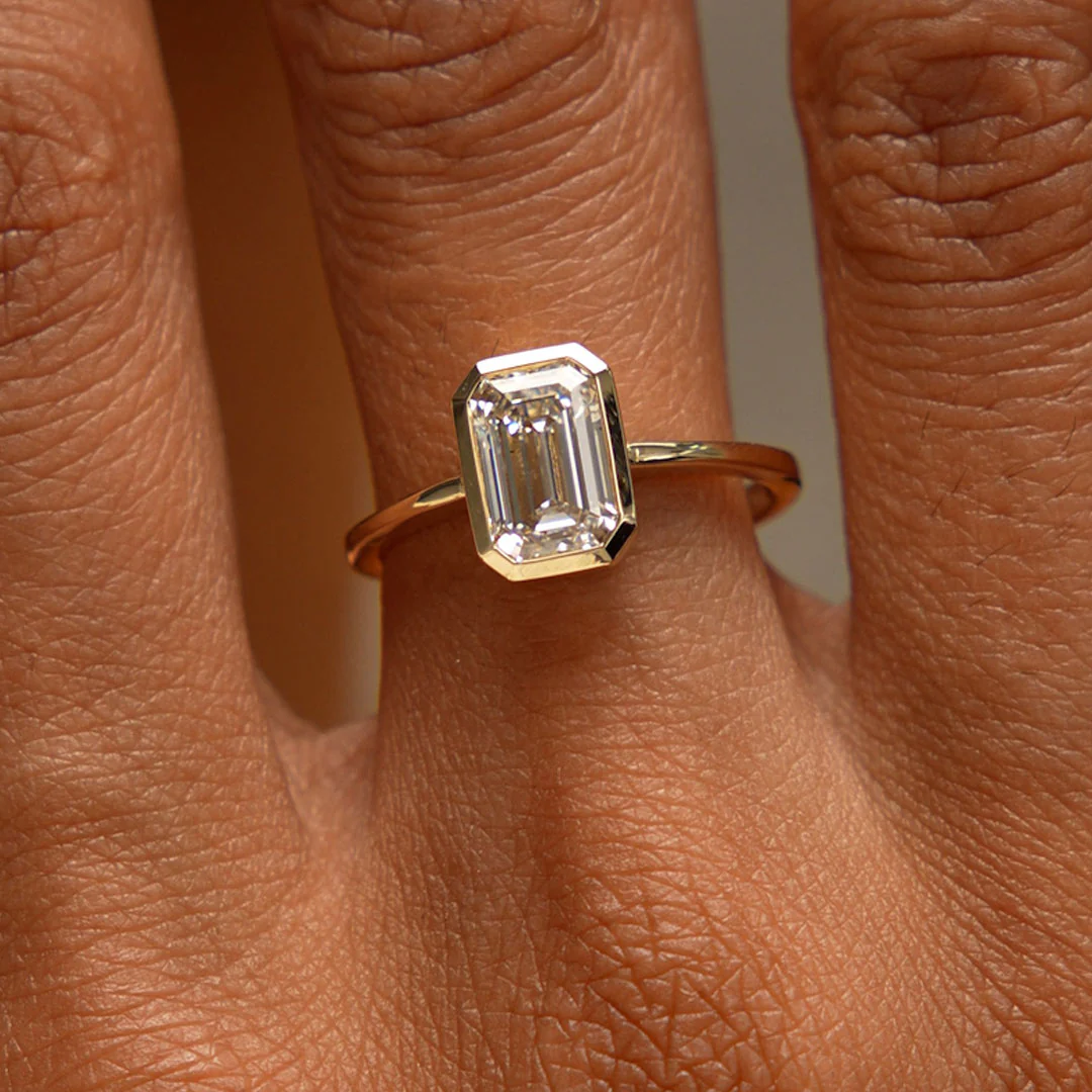 2.00 Ct 14k Emerald Cut Lab Grown Bezel Setting Diamond Engagement Ring – Naomi - Image 3