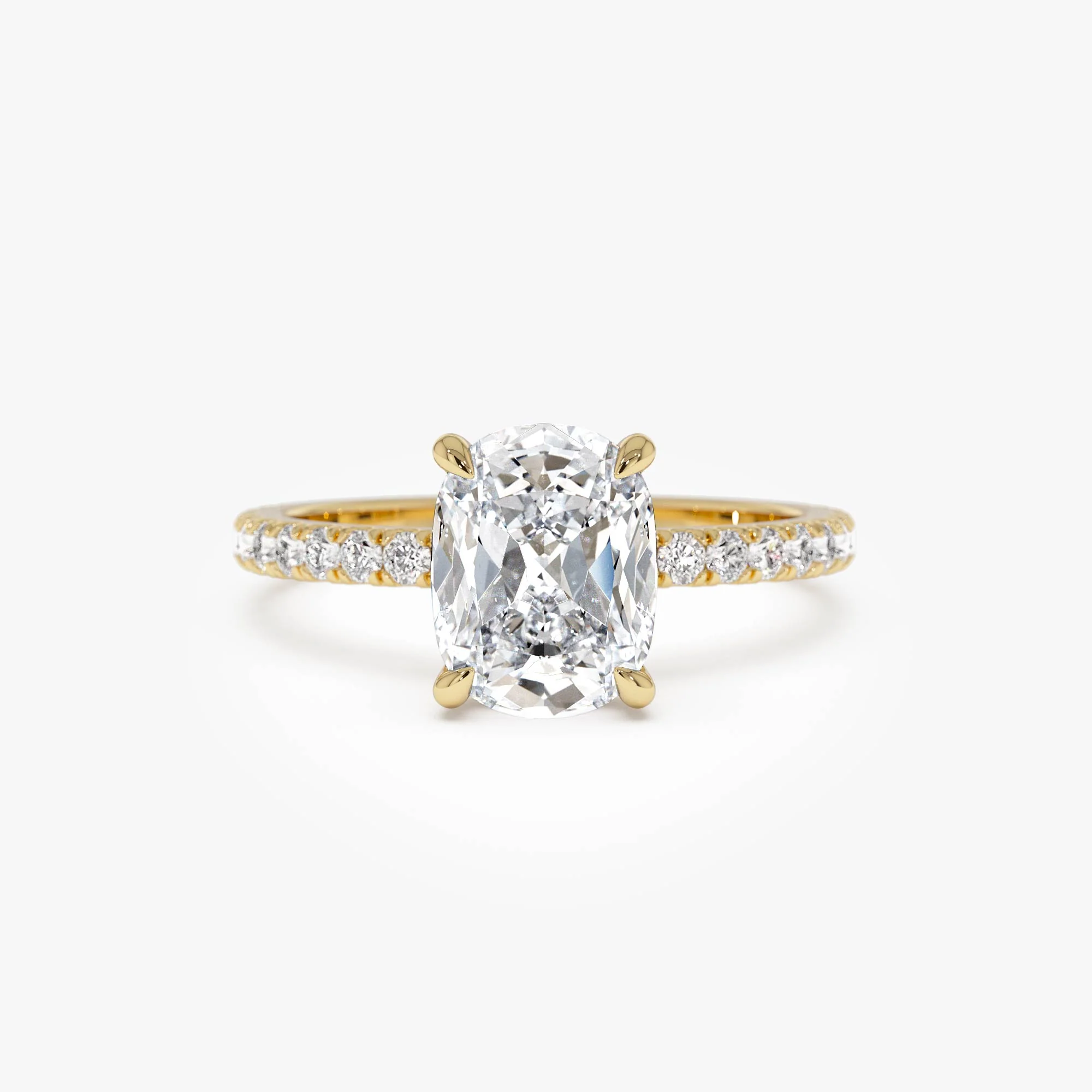 2.00 Ctw 14k Cushion Cut Lab Grown Diamond Pavé Band Ring with Hidden Halo – Renée
