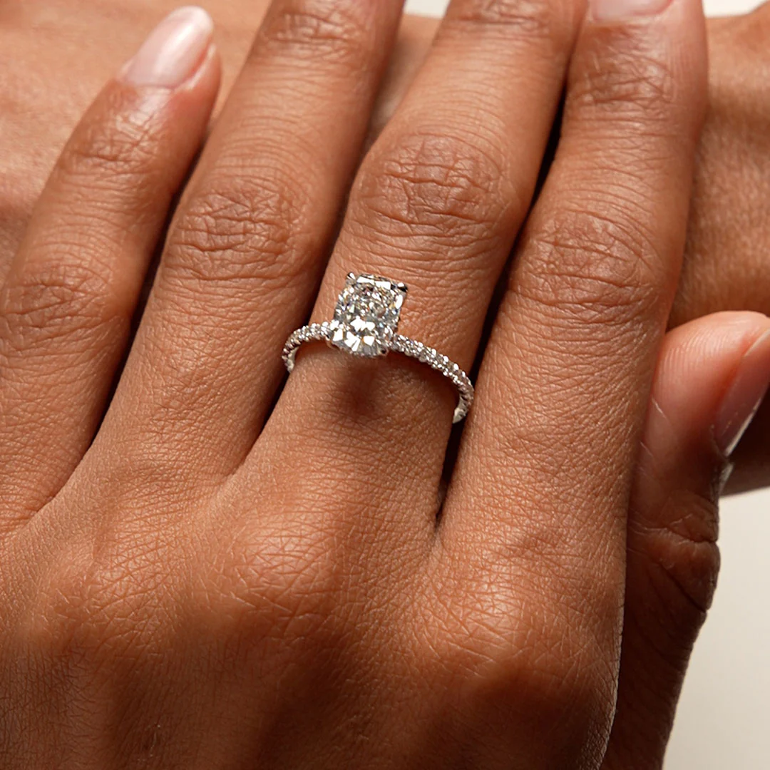 2.00 Ctw 14k Cushion Cut Lab Grown Diamond Pavé Band Ring with Hidden Halo – Renée - Image 3