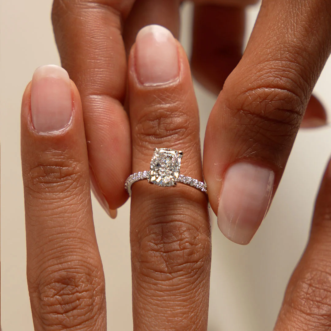 2.00 Ctw 14k Cushion Cut Lab Grown Diamond Pavé Band Ring with Hidden Halo – Renée - Image 4