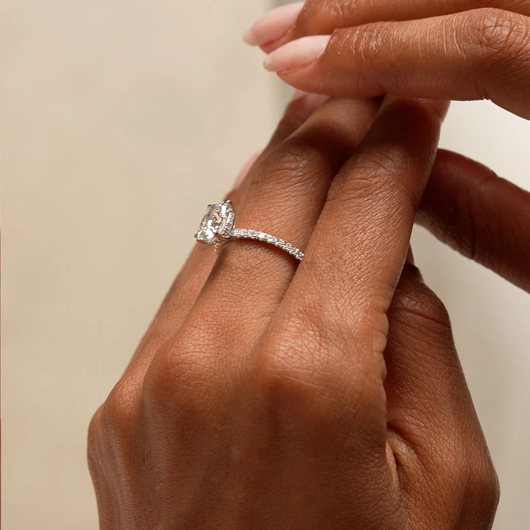2.00 Ctw 14k Cushion Cut Lab Grown Diamond Pavé Band Ring with Hidden Halo – Renée - Image 5