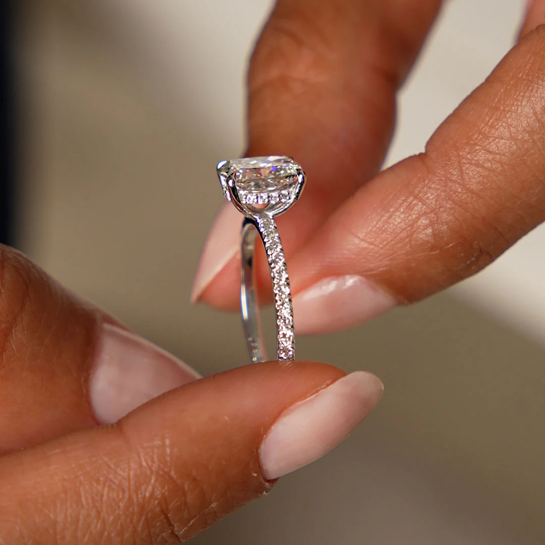 2.00 Ctw 14k Cushion Cut Lab Grown Diamond Pavé Band Ring with Hidden Halo – Renée - Image 6