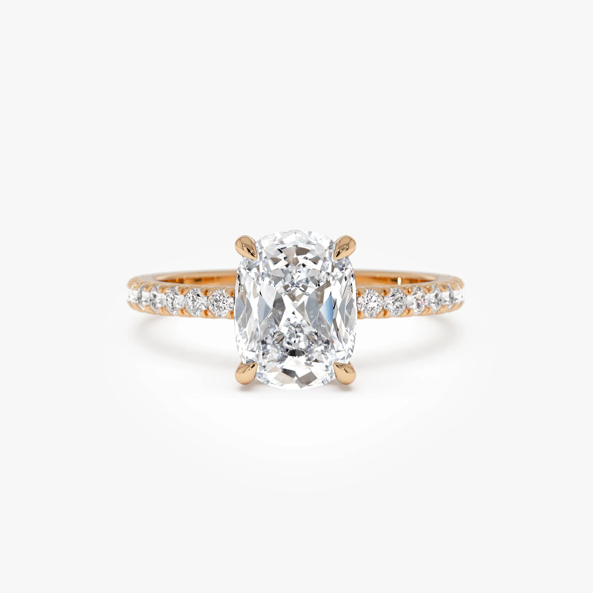 2.00 Ctw 14k Cushion Cut Lab Grown Diamond Pavé Band Ring with Hidden Halo – Renée - Image 8