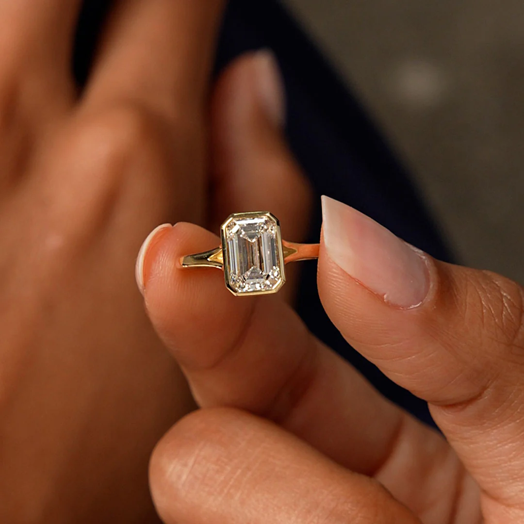 2.00 Ctw 14k Emerald Cut Lab Grown Diamond Ring Bezel Solitaire Setting - Novara - Image 2