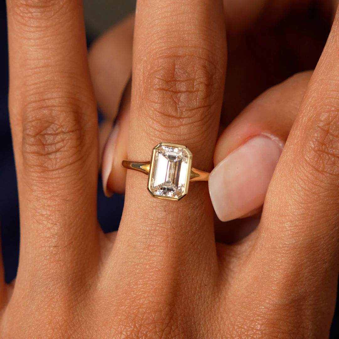 2.00 Ctw 14k Emerald Cut Lab Grown Diamond Ring Bezel Solitaire Setting - Novara - Image 3