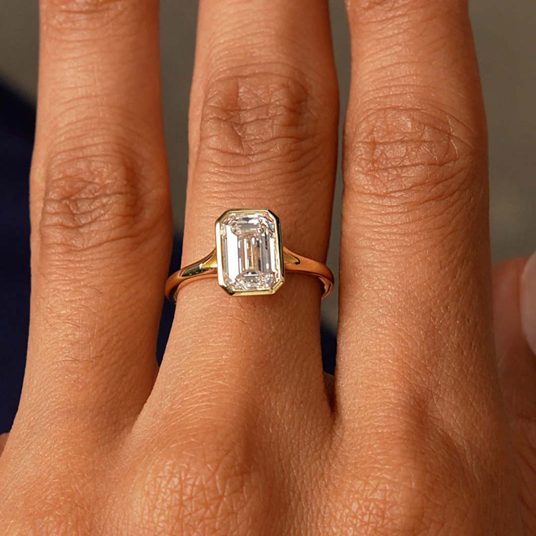 2.00 Ctw 14k Emerald Cut Lab Grown Diamond Ring Bezel Solitaire Setting - Novara - Image 5