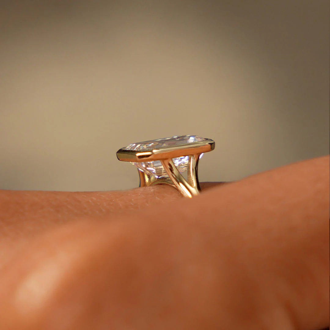 2.00 Ctw 14k Emerald Cut Lab Grown Diamond Ring Bezel Solitaire Setting - Novara - Image 6
