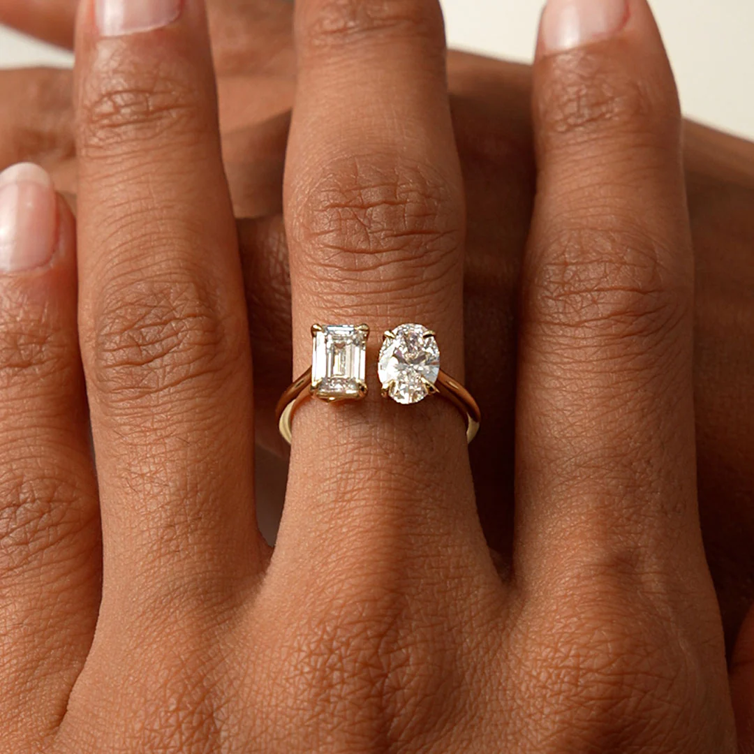 2.00 Ctw 14k Emerald & Oval Cut Toi et Moi Lab Grown Diamond Ring - Selen - Image 3