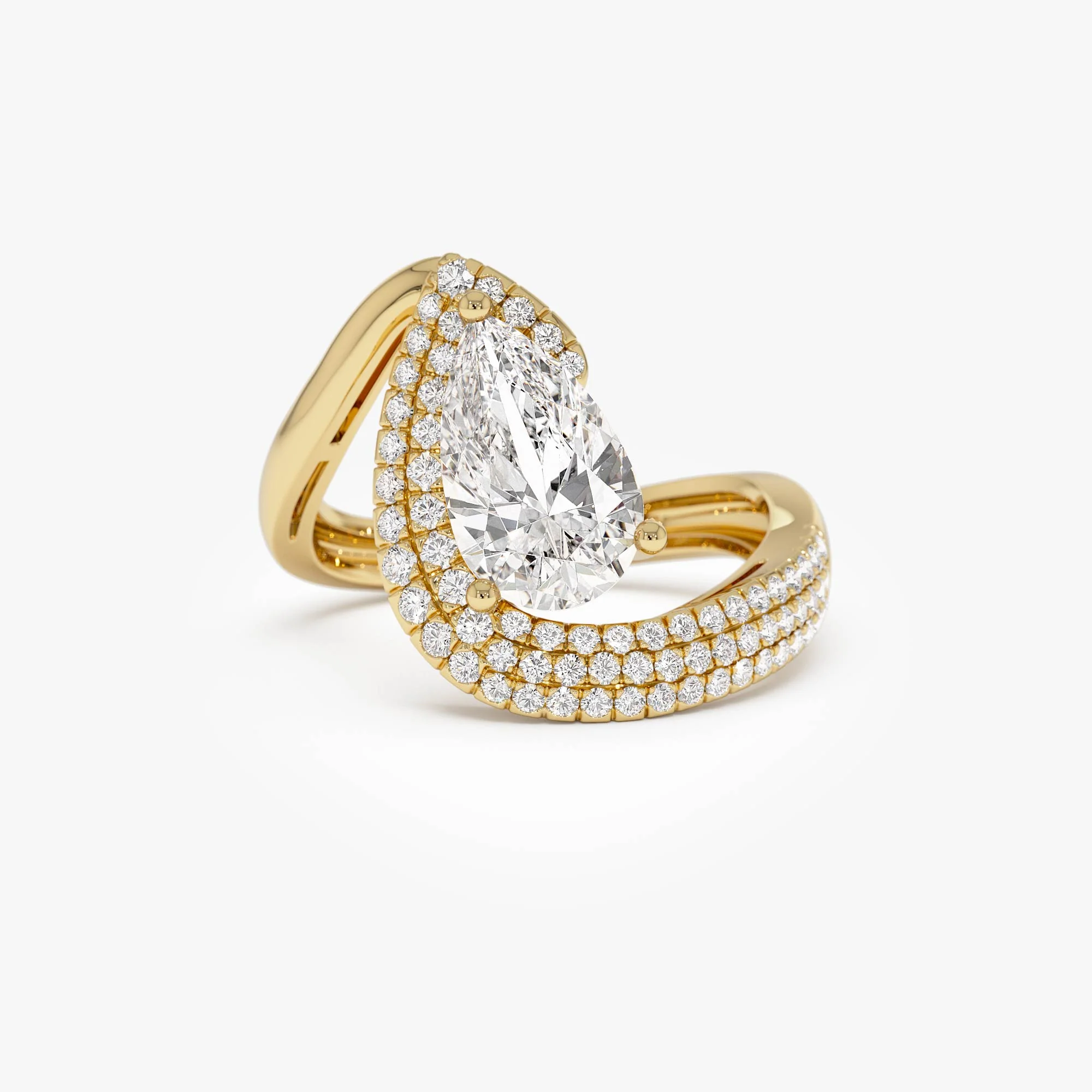 2.00 Ctw 14k Gold Lab Grown Pear Shaped Triple Row Pave Band Engagement Ring - Chiara