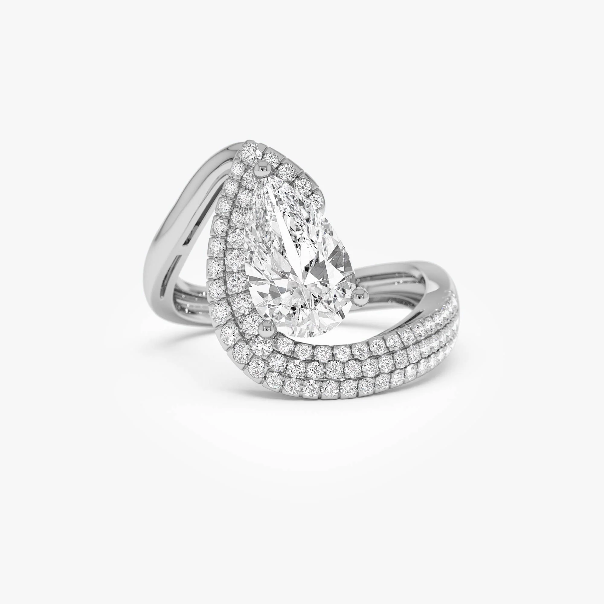 2.00 Ctw 14k Gold Lab Grown Pear Shaped Triple Row Pave Band Engagement Ring - Chiara - Image 6