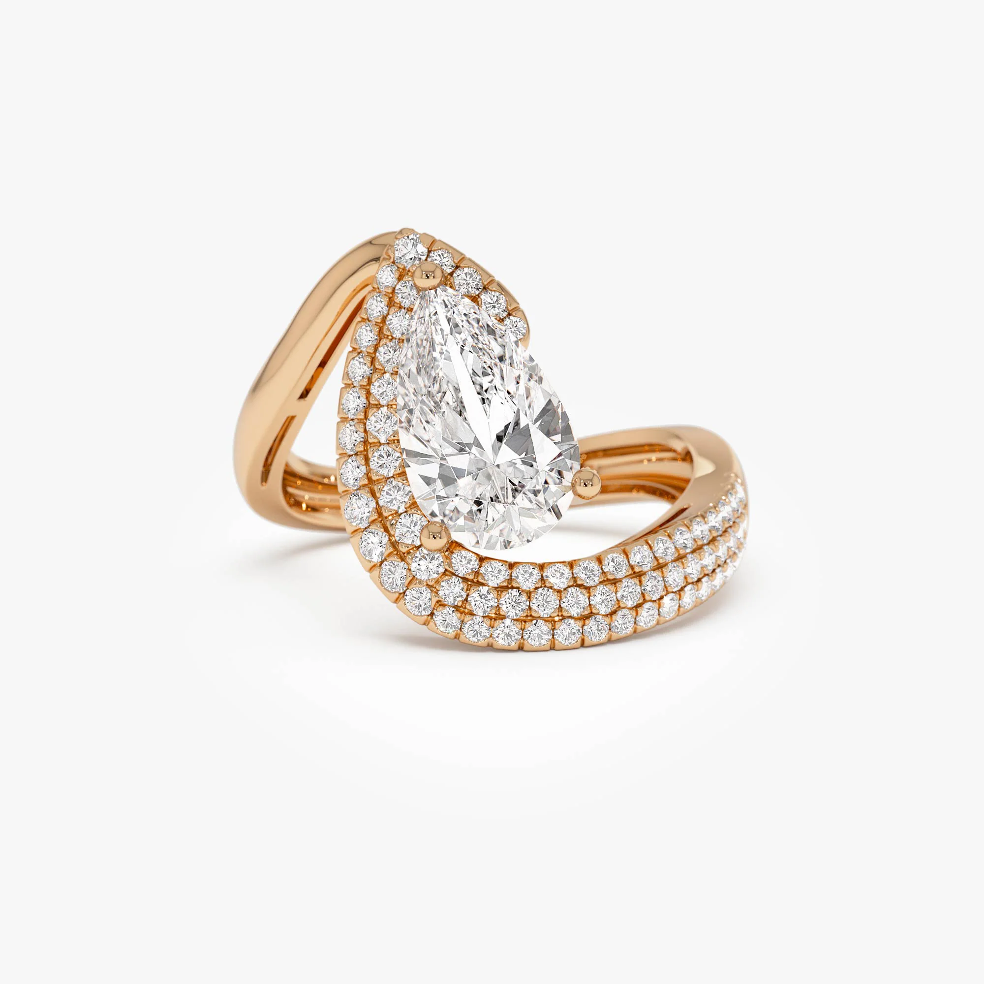 2.00 Ctw 14k Gold Lab Grown Pear Shaped Triple Row Pave Band Engagement Ring - Chiara - Image 7
