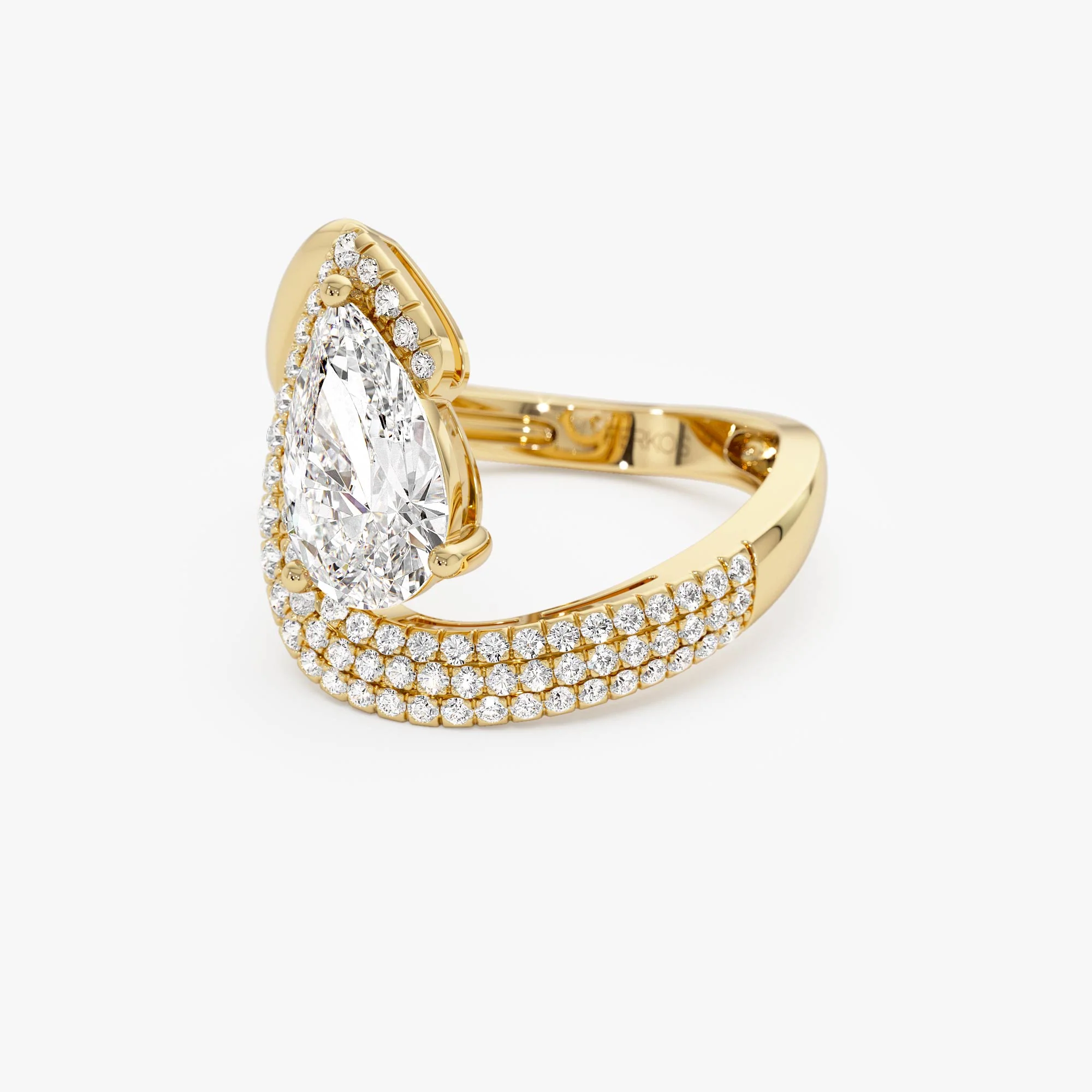 2.00 Ctw 14k Gold Lab Grown Pear Shaped Triple Row Pave Band Engagement Ring - Chiara - Image 8