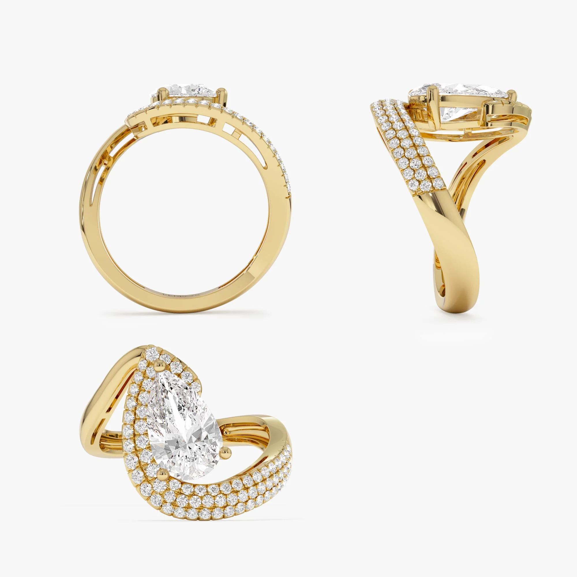 2.00 Ctw 14k Gold Lab Grown Pear Shaped Triple Row Pave Band Engagement Ring - Chiara - Image 9