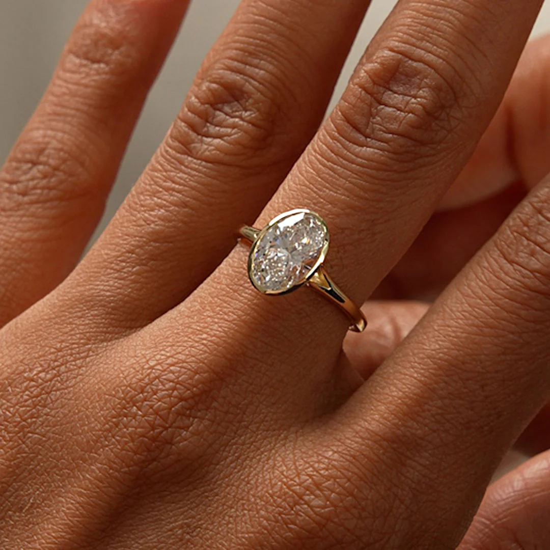 2.00 ctw 14k Oval Shaped Minimalist Bezel Setting Lab Grown Diamond Engagement Ring – Marcella - Image 3