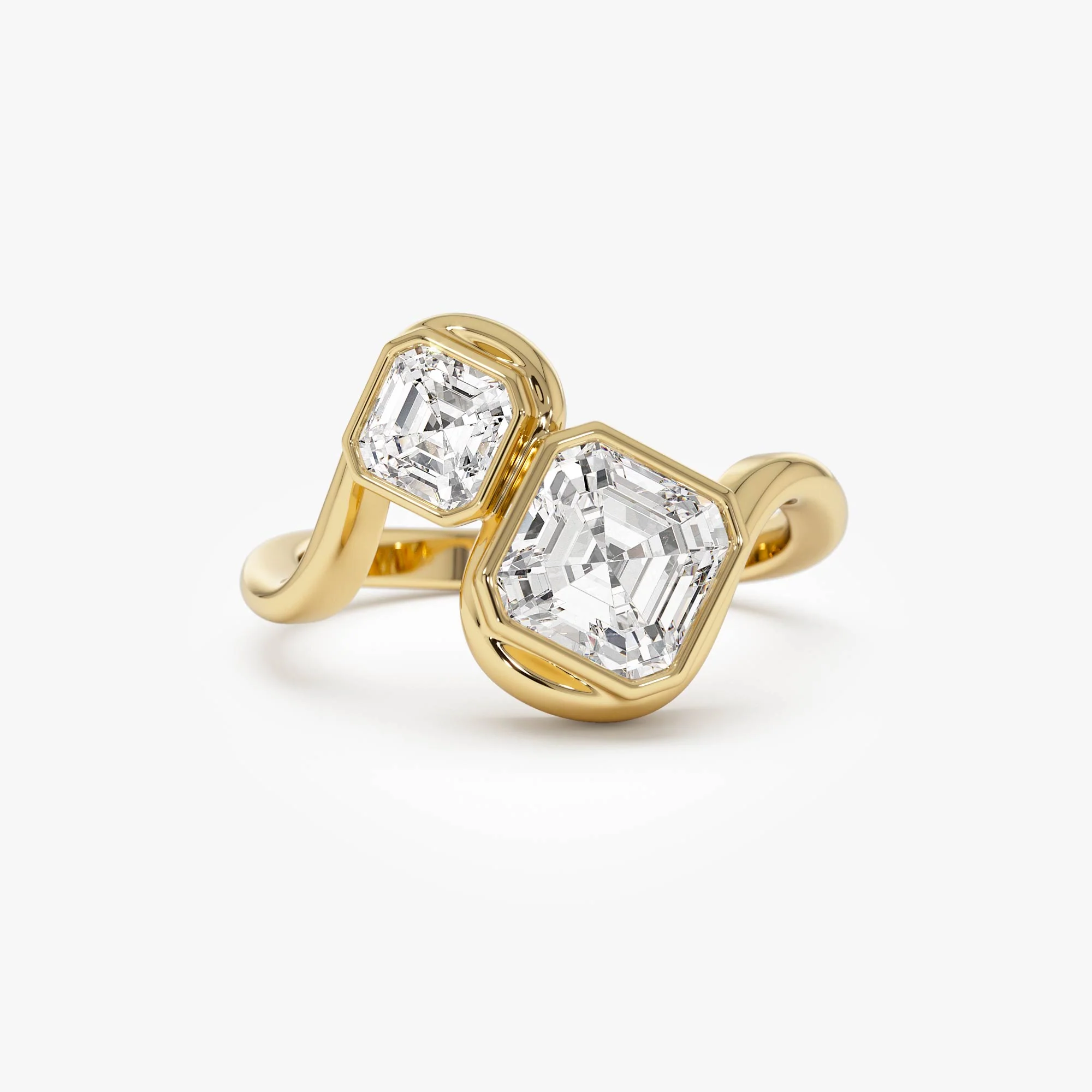 2.10 Ctw 14k Bezel Setting Asscher Cut Lab Grown Diamond Unique Toi Moi Ring - Paola