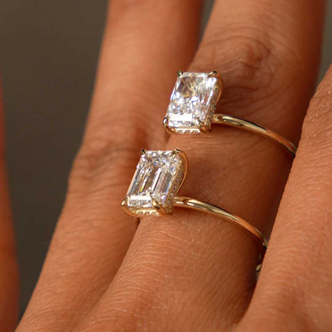 2.10 Ctw 14k Emerald Cut Lab Grown Diamond Hidden Halo Engagement Ring – Vivienne - Image 4