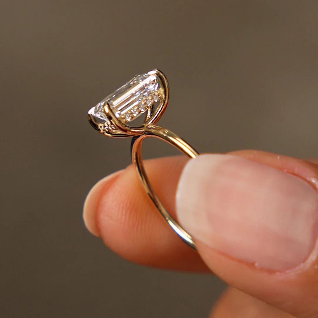 2.10 Ctw 14k Emerald Cut Lab Grown Diamond Hidden Halo Engagement Ring – Vivienne - Image 5