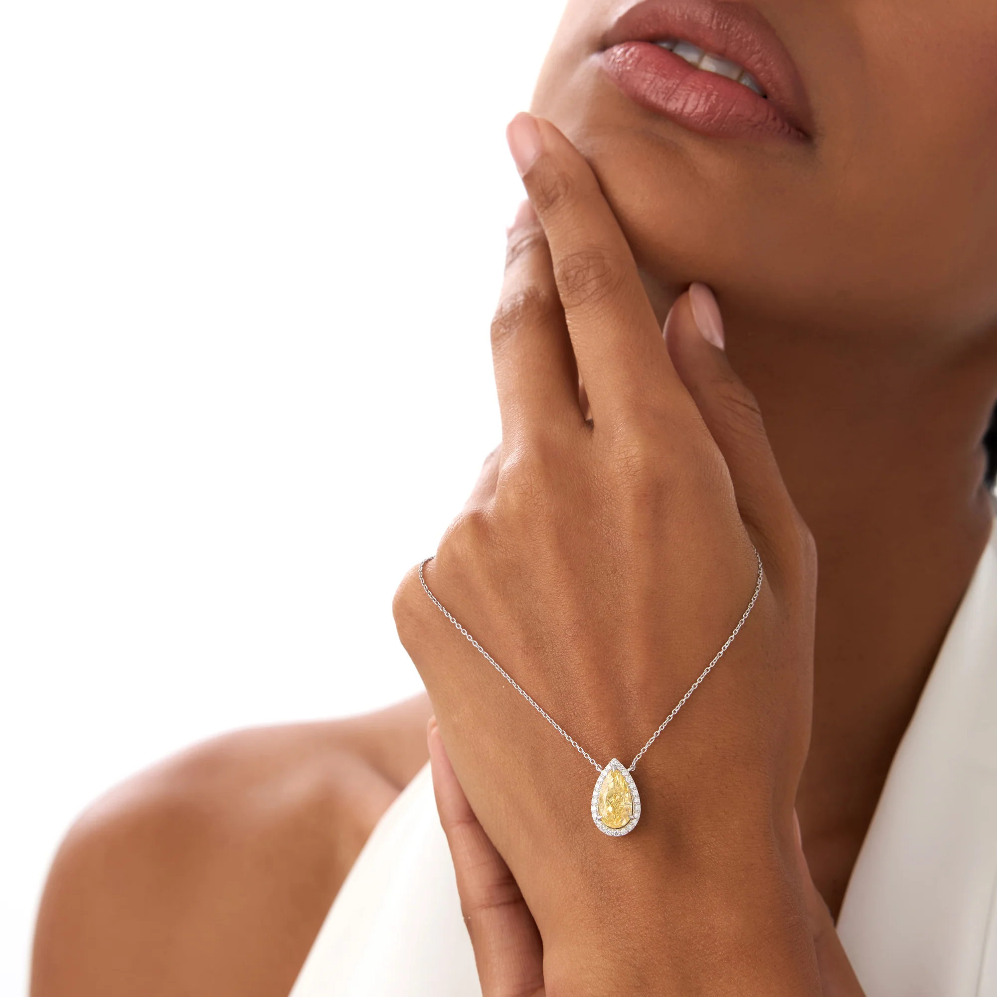 2.25 Ctw 14k Pear Shaped Fancy Intense Yellow Lab Grown Diamond Necklace - Queen - Image 2