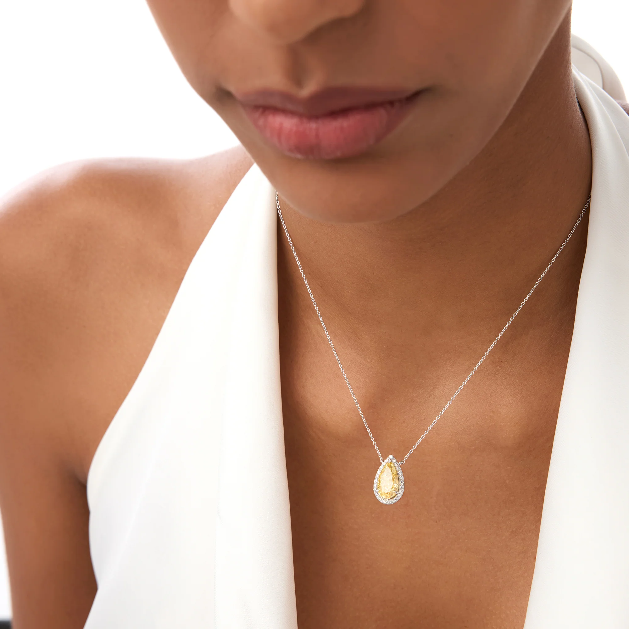 2.25 Ctw 14k Pear Shaped Fancy Intense Yellow Lab Grown Diamond Necklace - Queen - Image 4