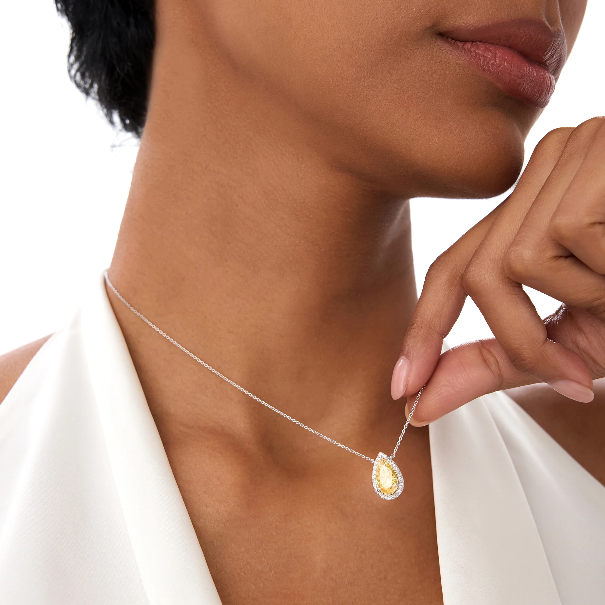 2.25 Ctw 14k Pear Shaped Fancy Intense Yellow Lab Grown Diamond Necklace - Queen - Image 5