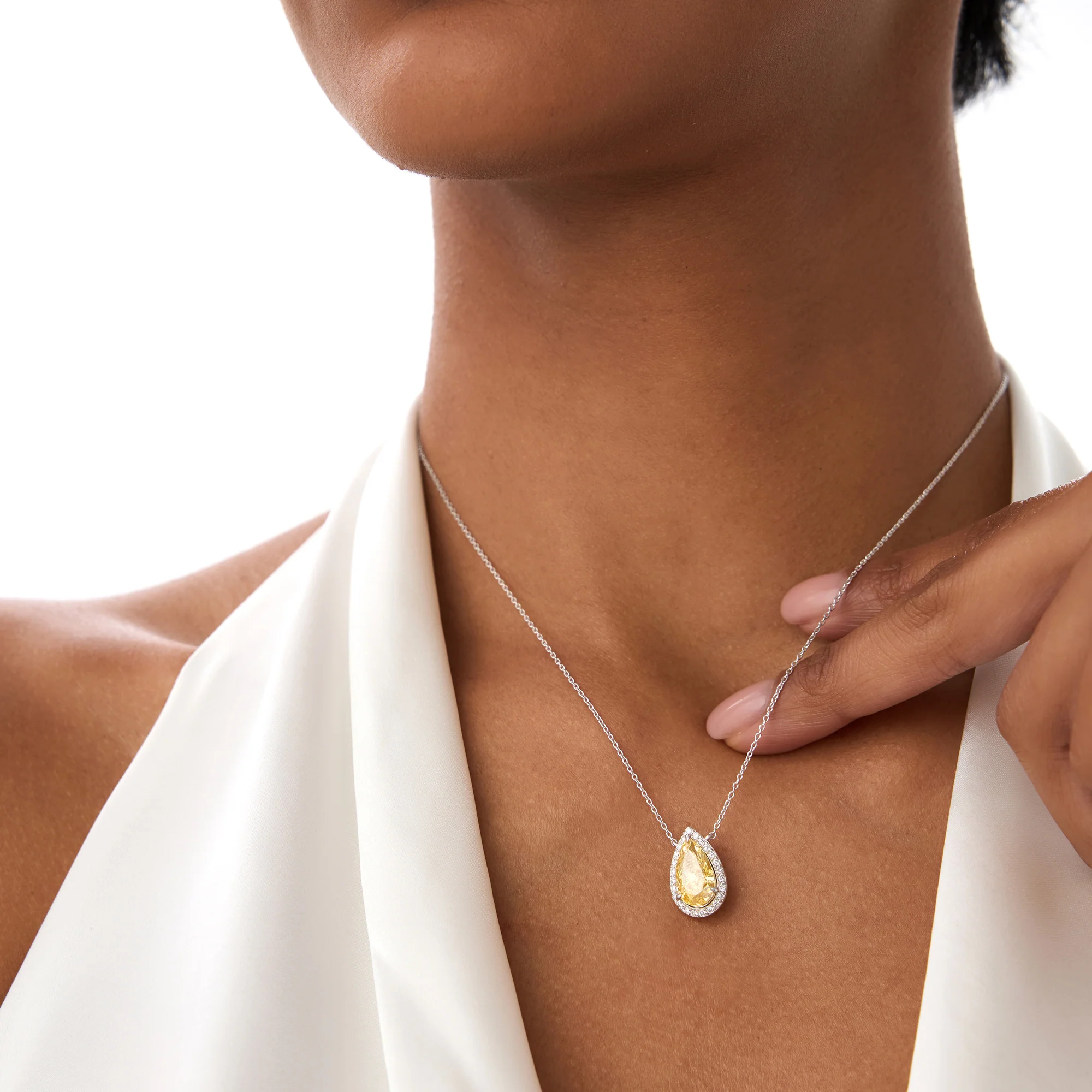 2.25 Ctw 14k Pear Shaped Fancy Intense Yellow Lab Grown Diamond Necklace - Queen - Image 6