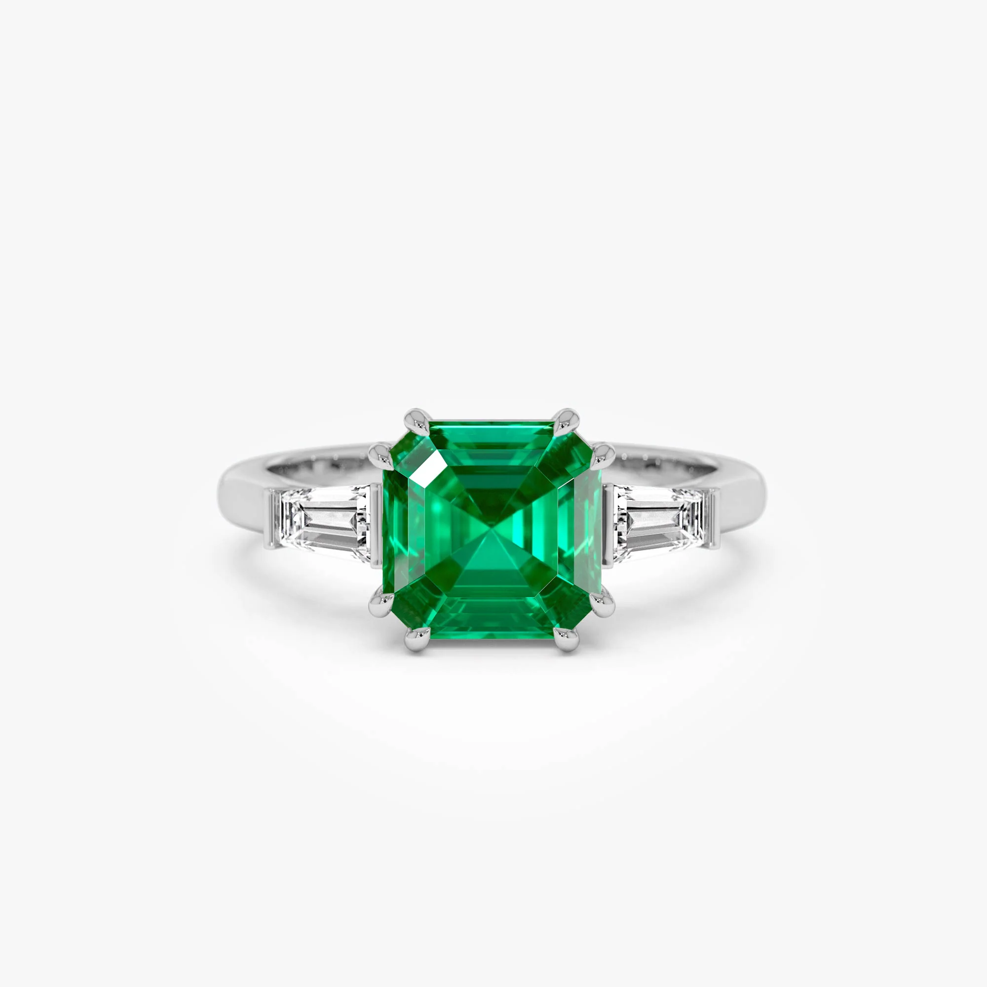 2.35 Ctw 14k  Asscher Cut Lab Grown Colombian Emerald and Baguette Diamond Ring - Lena - Image 5