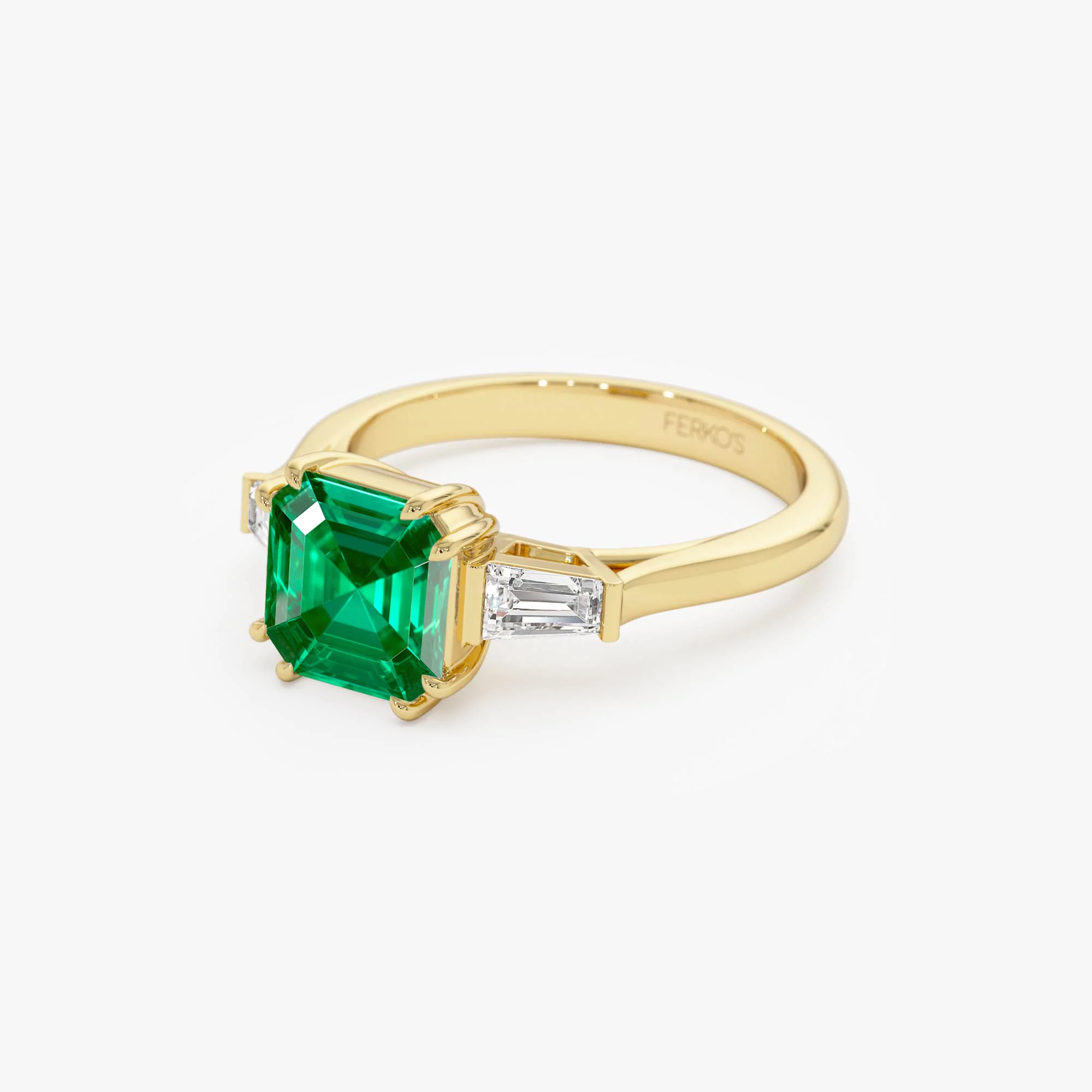2.35 Ctw 14k  Asscher Cut Lab Grown Colombian Emerald and Baguette Diamond Ring - Lena - Image 6