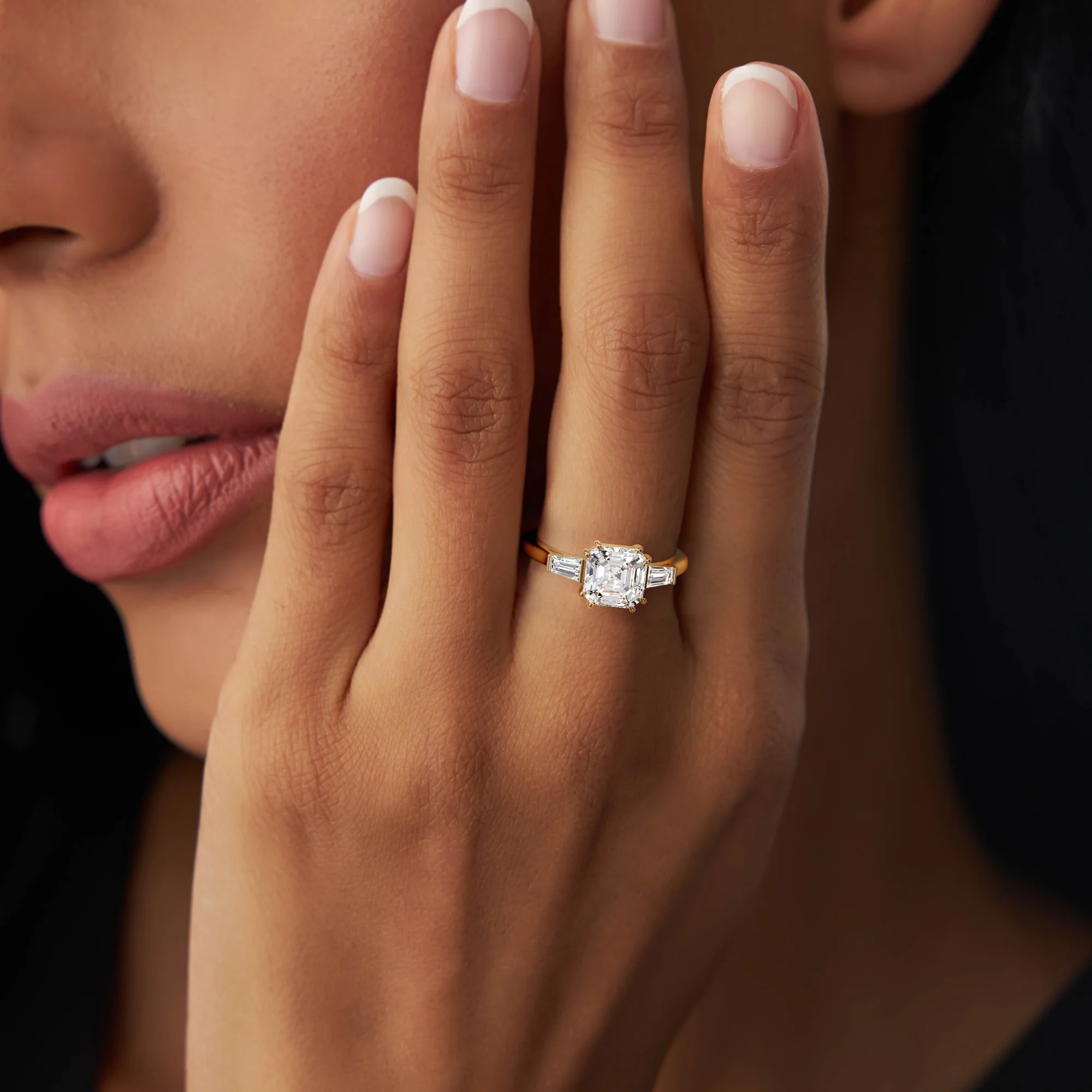 2.35 Ctw 14k lab Grown  Asscher Cut Three Stone Enagement Ring - Nina - Image 3