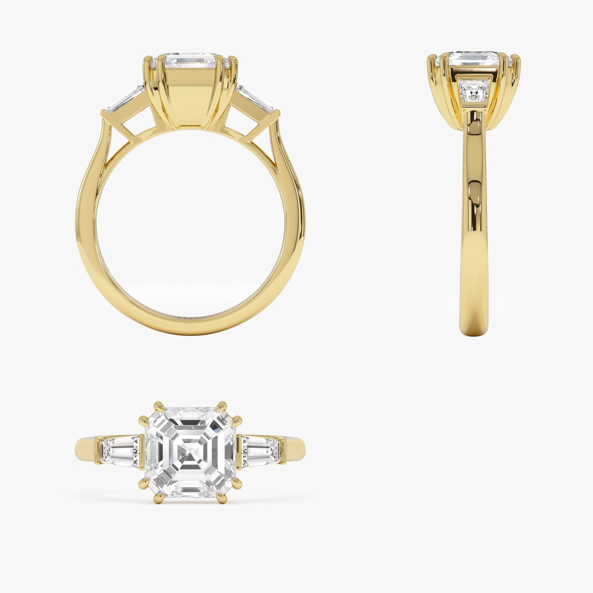 2.35 Ctw 14k lab Grown  Asscher Cut Three Stone Enagement Ring - Nina - Image 5