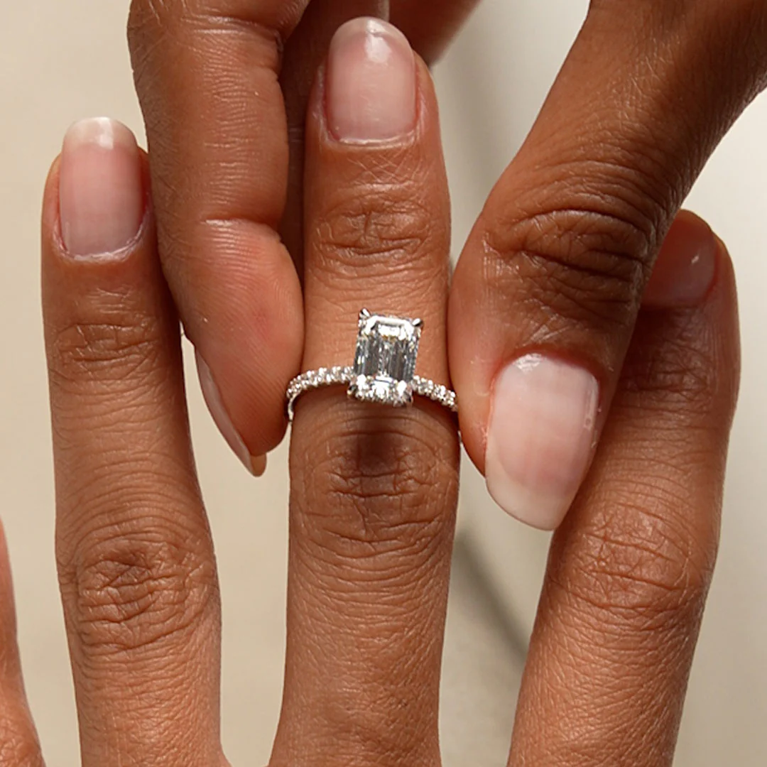 2.45 Ctw 14k Emerald Cut Lab Grown Diamond Pavé Setting with Hidden Halo - Aurelia - Image 2