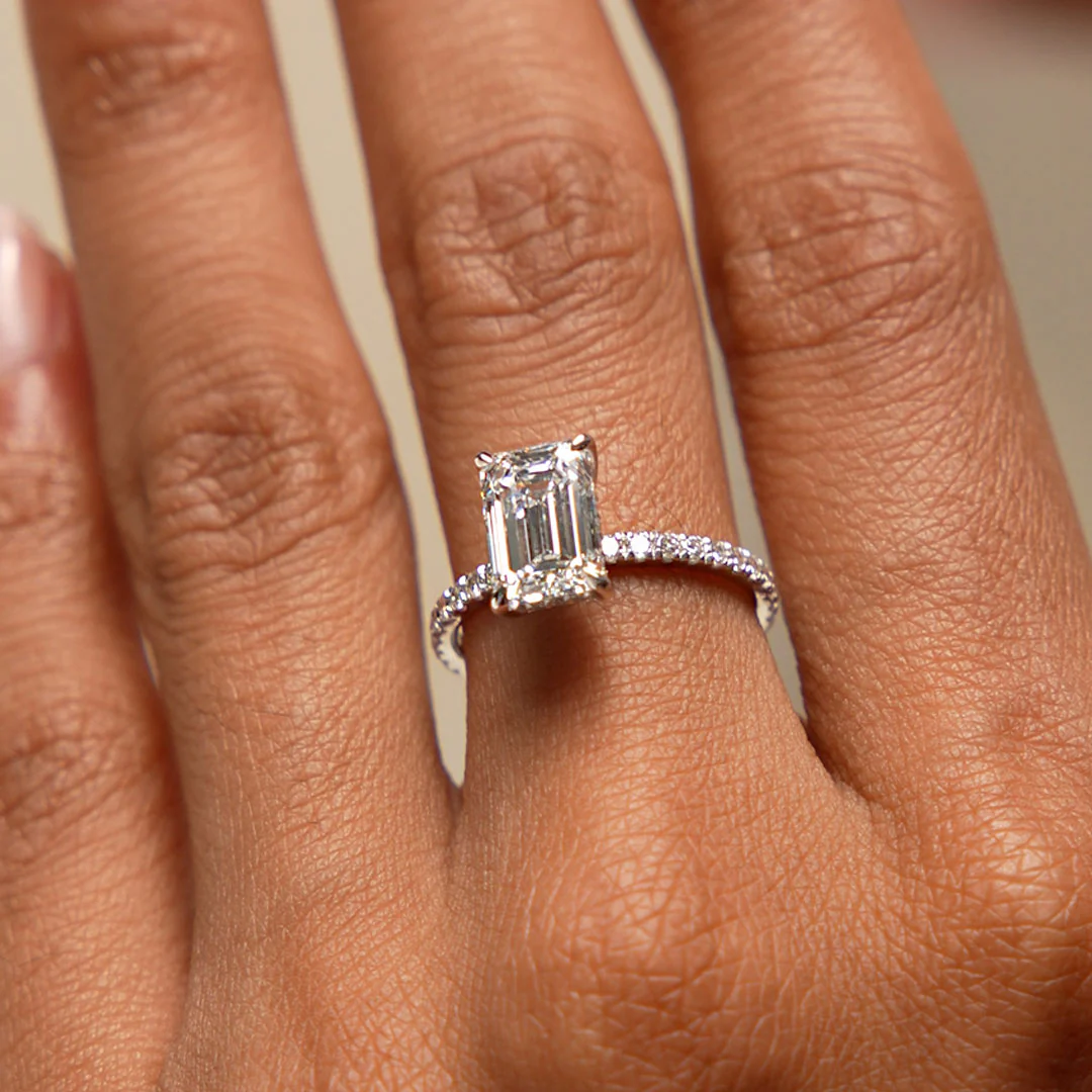 2.45 Ctw 14k Emerald Cut Lab Grown Diamond Pavé Setting with Hidden Halo - Aurelia - Image 3