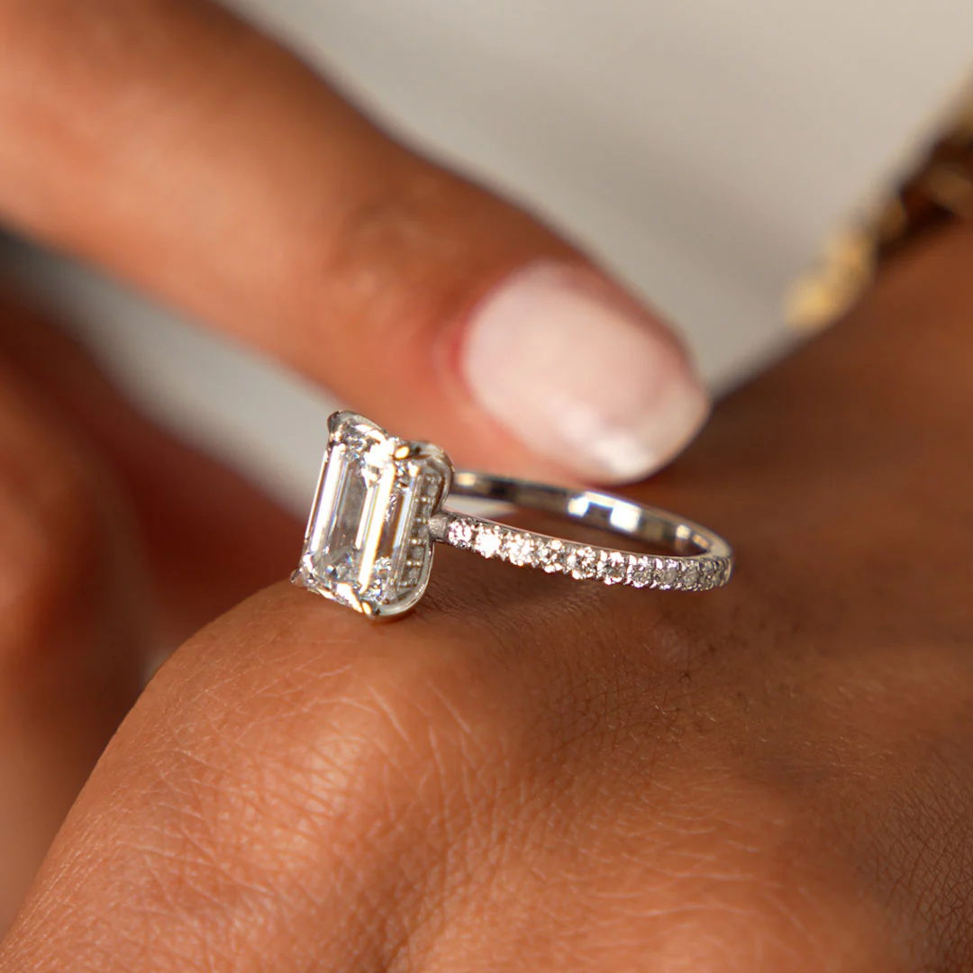2.45 Ctw 14k Emerald Cut Lab Grown Diamond Pavé Setting with Hidden Halo - Aurelia - Image 4