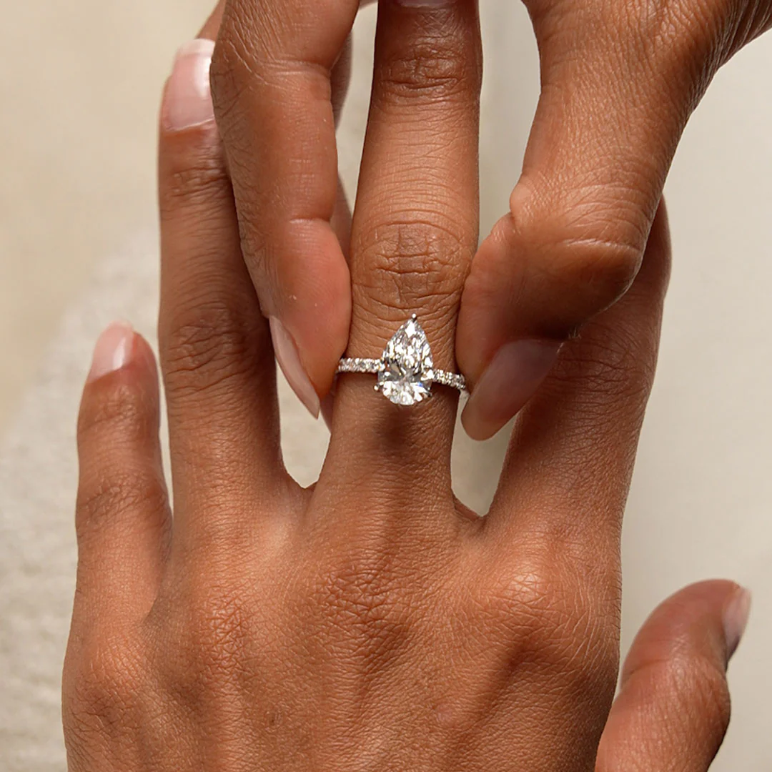 2.45 Ctw 14k Pear Shaped Lab Grown Diamond Pavé Setting with Hidden Halo - Valentina - Image 2