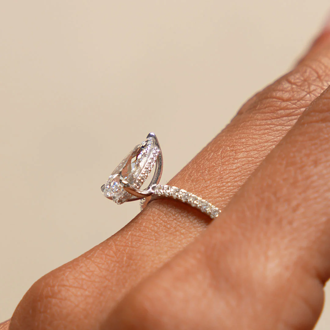 2.45 Ctw 14k Pear Shaped Lab Grown Diamond Pavé Setting with Hidden Halo - Valentina - Image 3