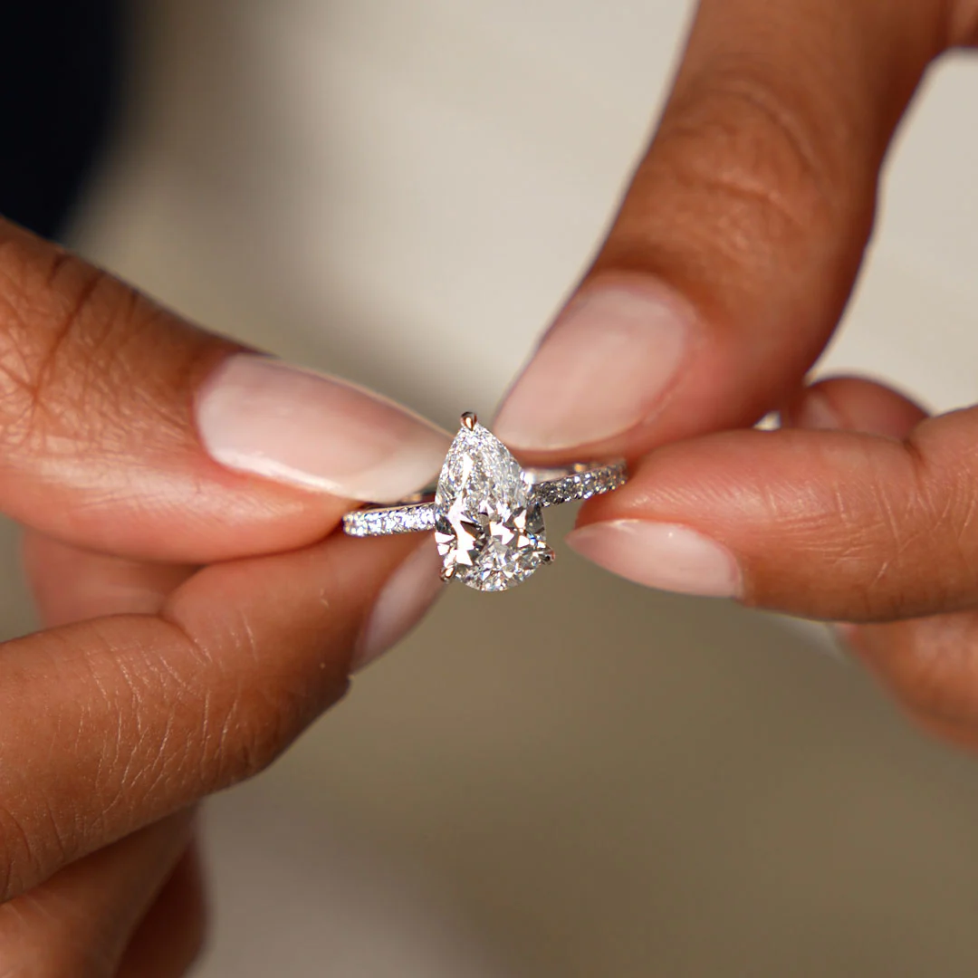 2.45 Ctw 14k Pear Shaped Lab Grown Diamond Pavé Setting with Hidden Halo - Valentina - Image 5