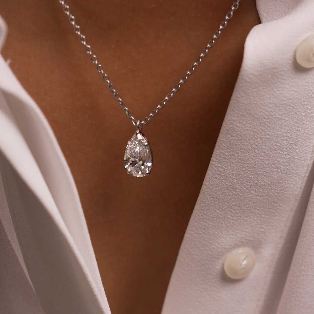 3.00 Ctw 14k Pear Shaped Lab Grown Diamond Statement Pendant Necklace - Clio - Image 2