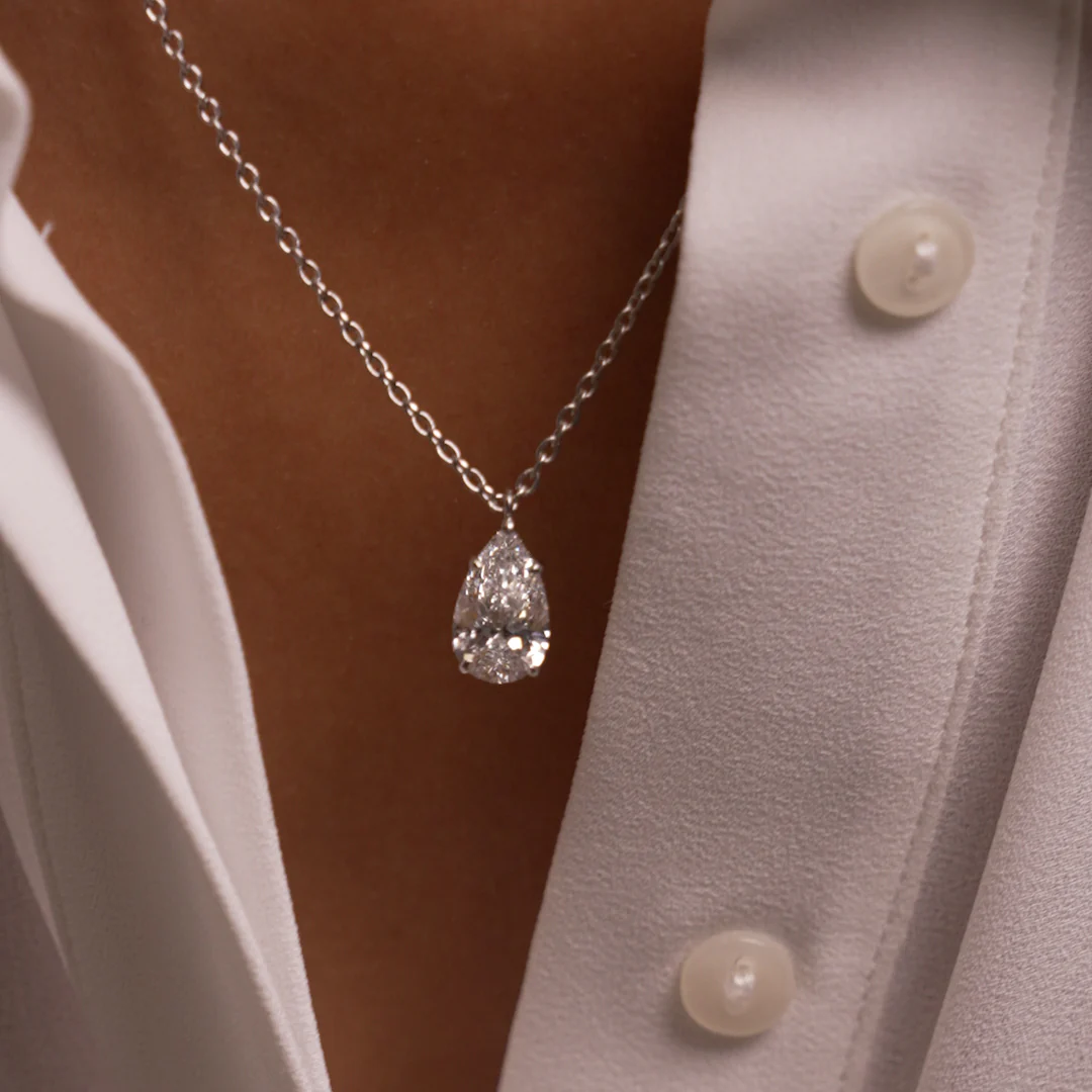 3.00 Ctw 14k Pear Shaped Lab Grown Diamond Statement Pendant Necklace - Clio - Image 4
