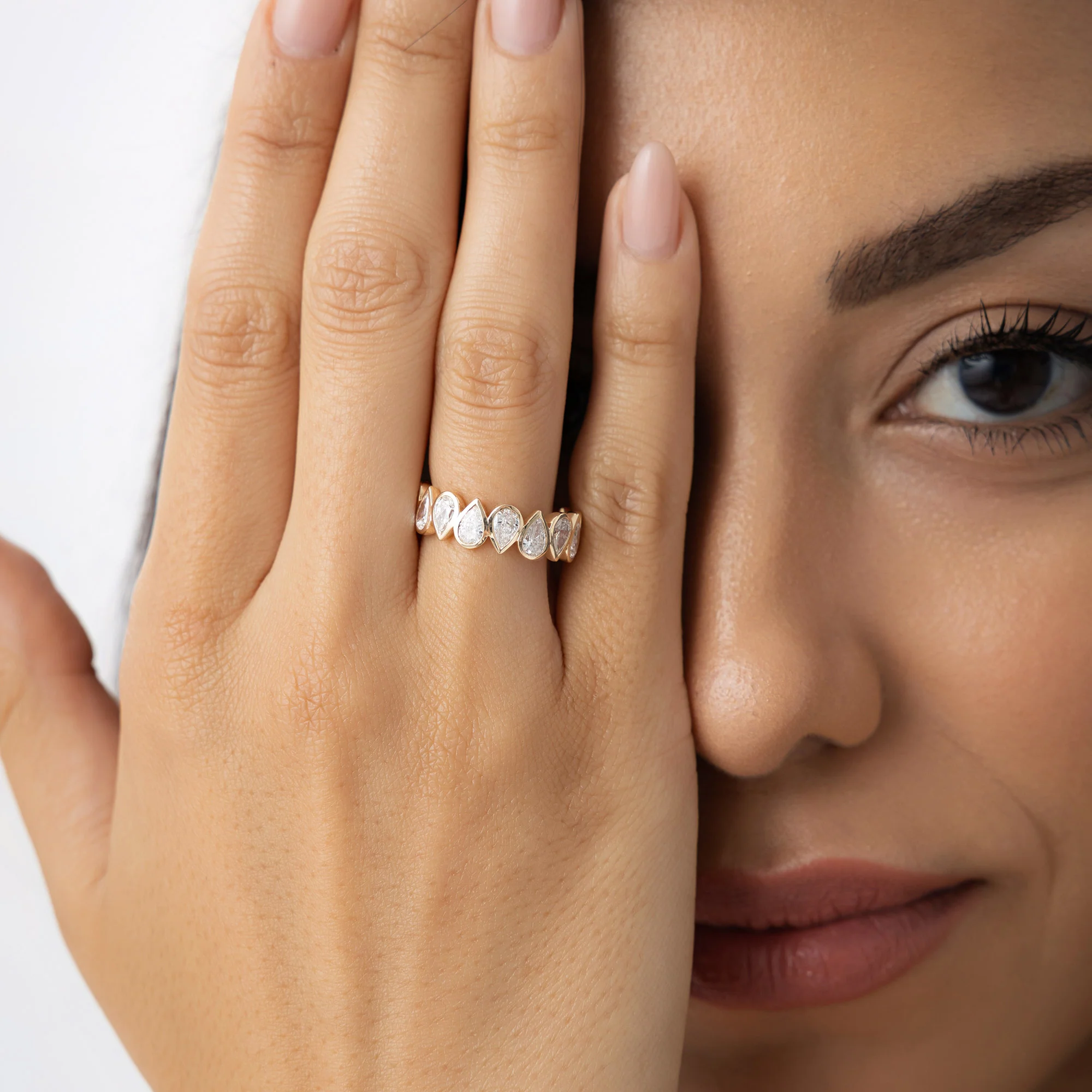 3.15 ctw 14k Bezel Setting Pear Shaped Lab Grown Diamond Eternity Ring - Lainey - Image 2