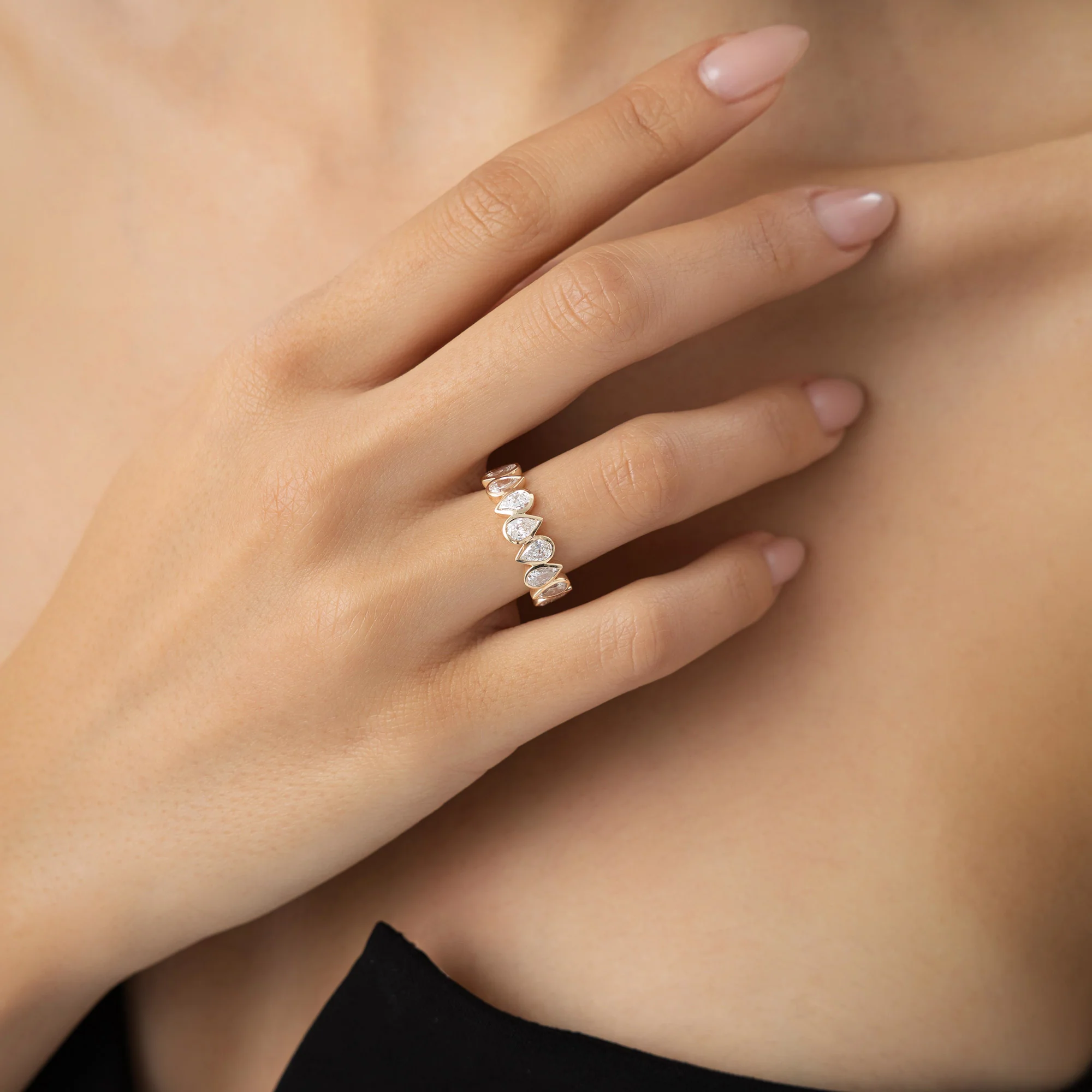 3.15 ctw 14k Bezel Setting Pear Shaped Lab Grown Diamond Eternity Ring - Lainey - Image 3