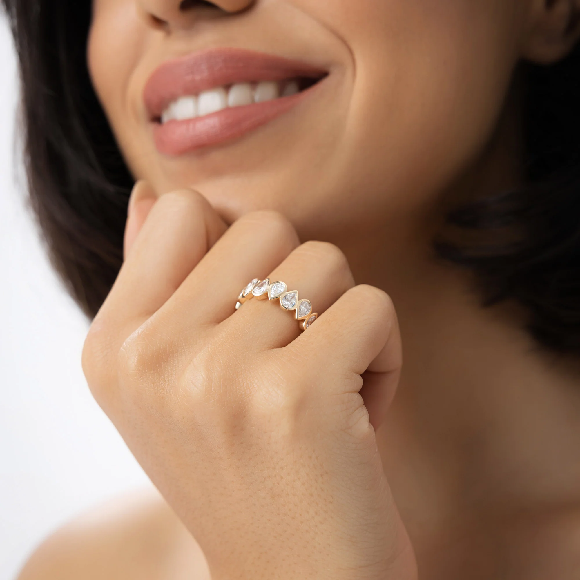 3.15 ctw 14k Bezel Setting Pear Shaped Lab Grown Diamond Eternity Ring - Lainey - Image 4