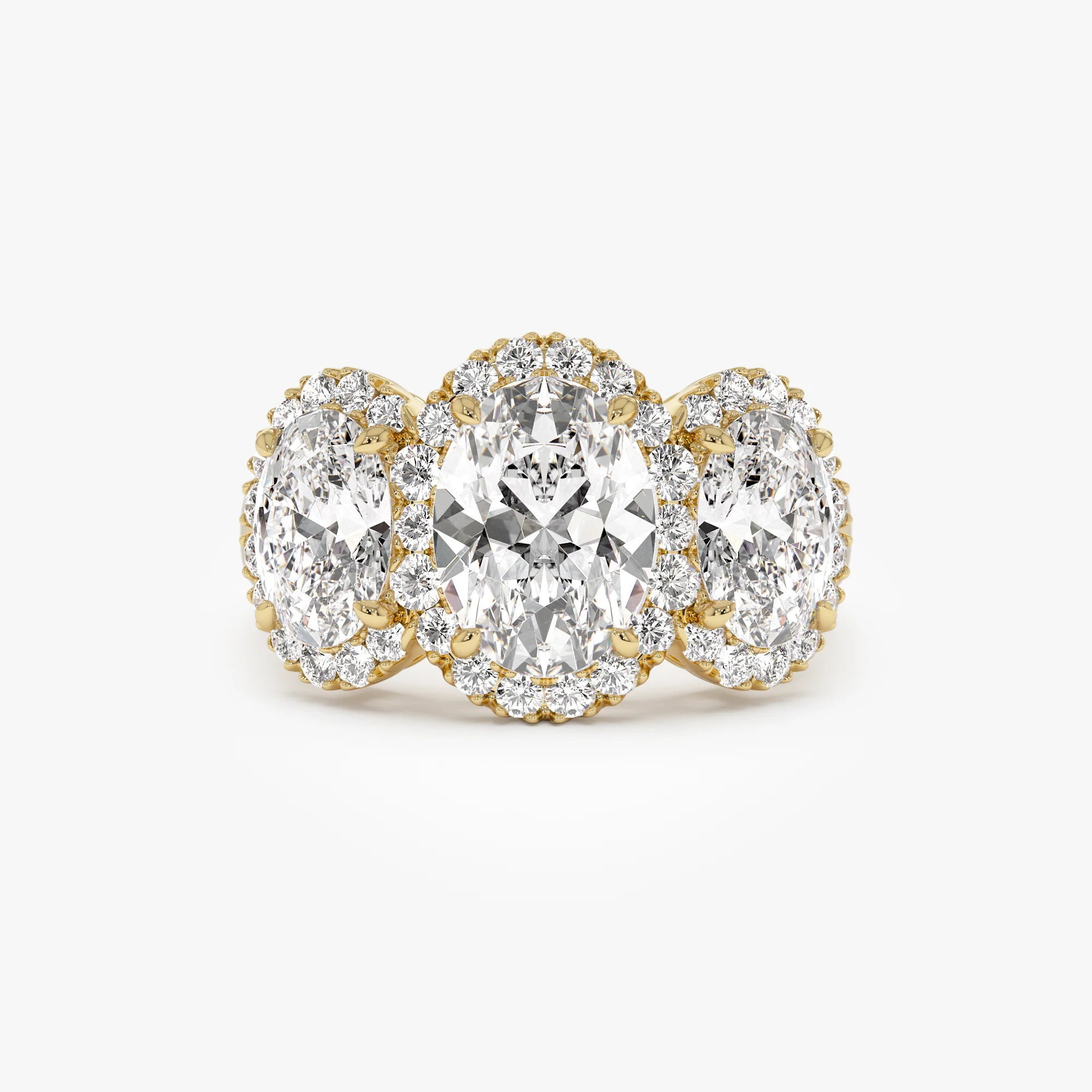 3.35 ctw Three Stone Halo Oval Lab Grown Engagement Ring - Ashley
