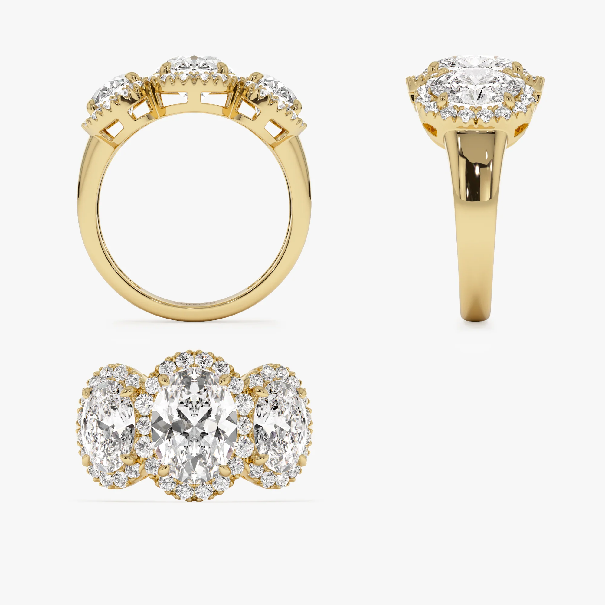 3.35 ctw Three Stone Halo Oval Lab Grown Engagement Ring - Ashley - Image 11