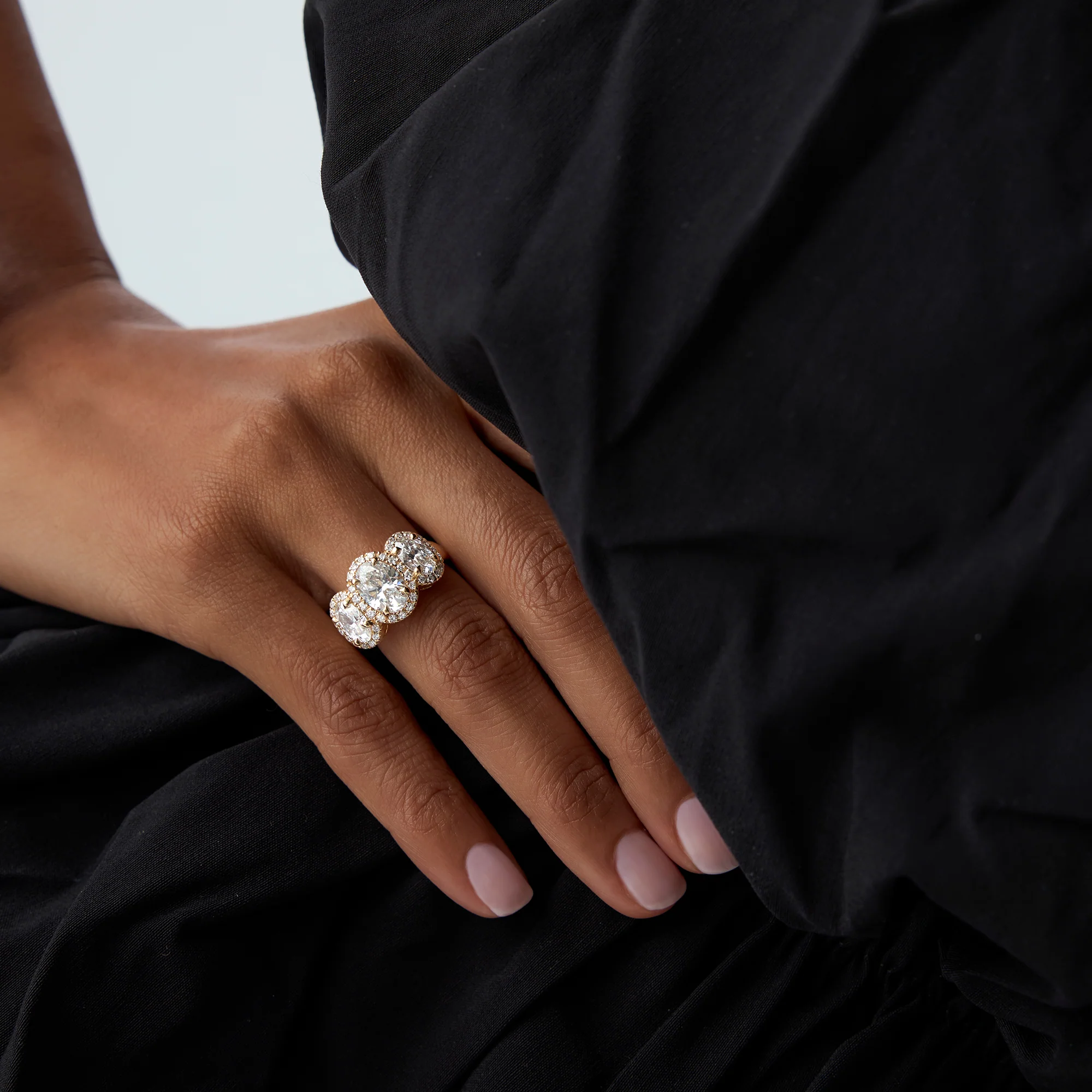 3.35 ctw Three Stone Halo Oval Lab Grown Engagement Ring - Ashley - Image 3