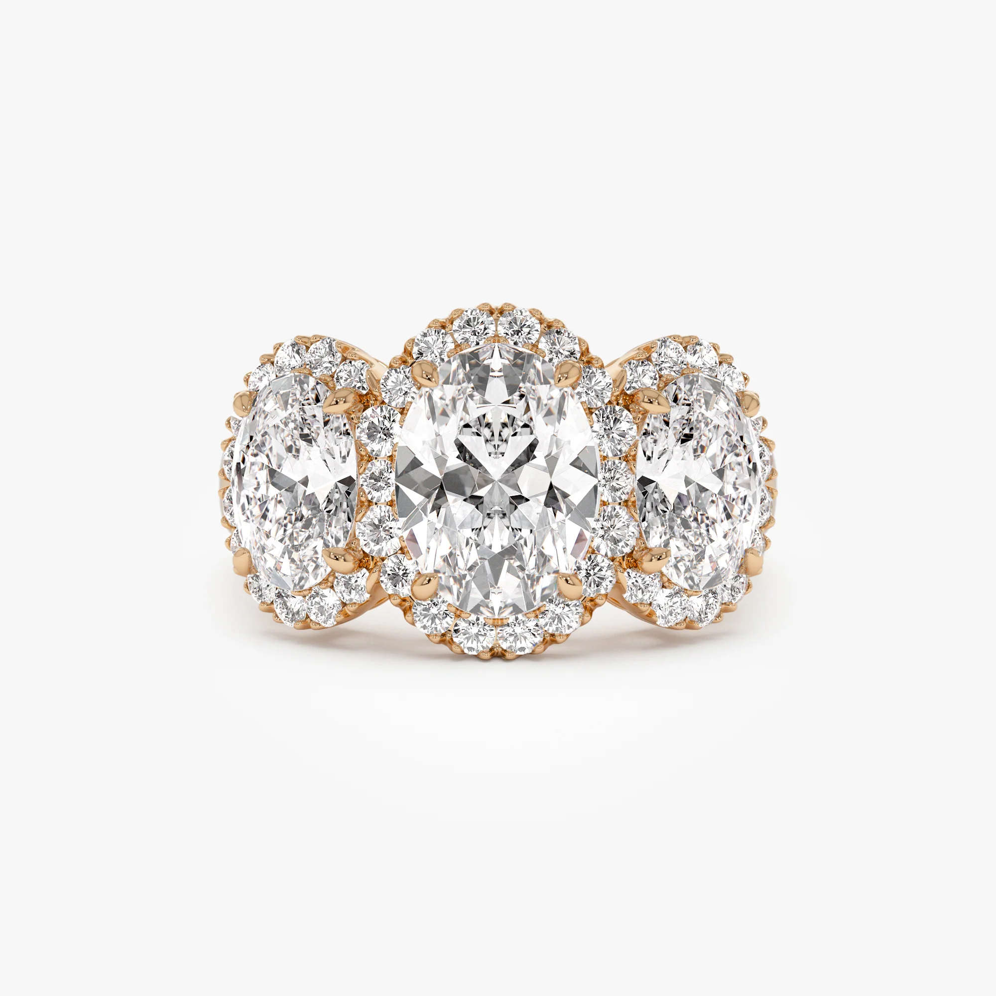 3.35 ctw Three Stone Halo Oval Lab Grown Engagement Ring - Ashley - Image 8