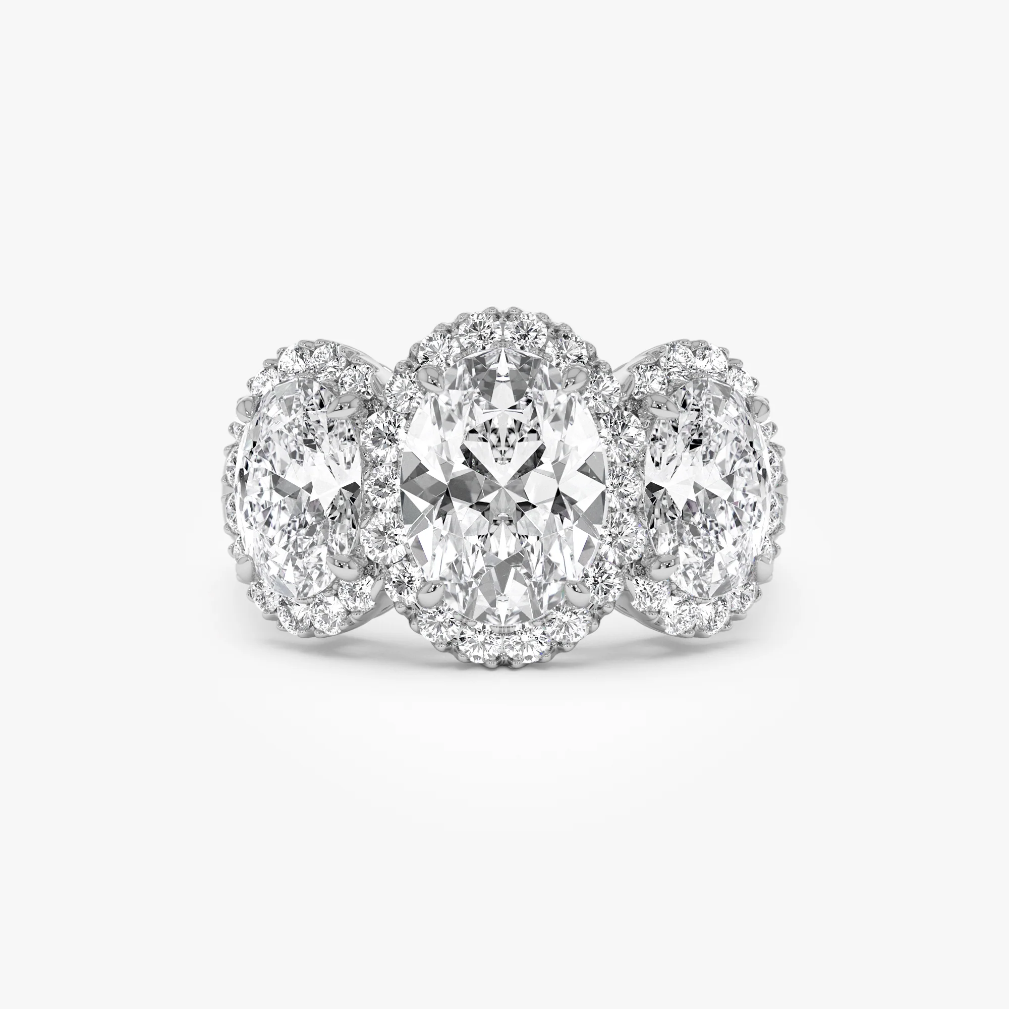 3.35 ctw Three Stone Halo Oval Lab Grown Engagement Ring - Ashley - Image 9